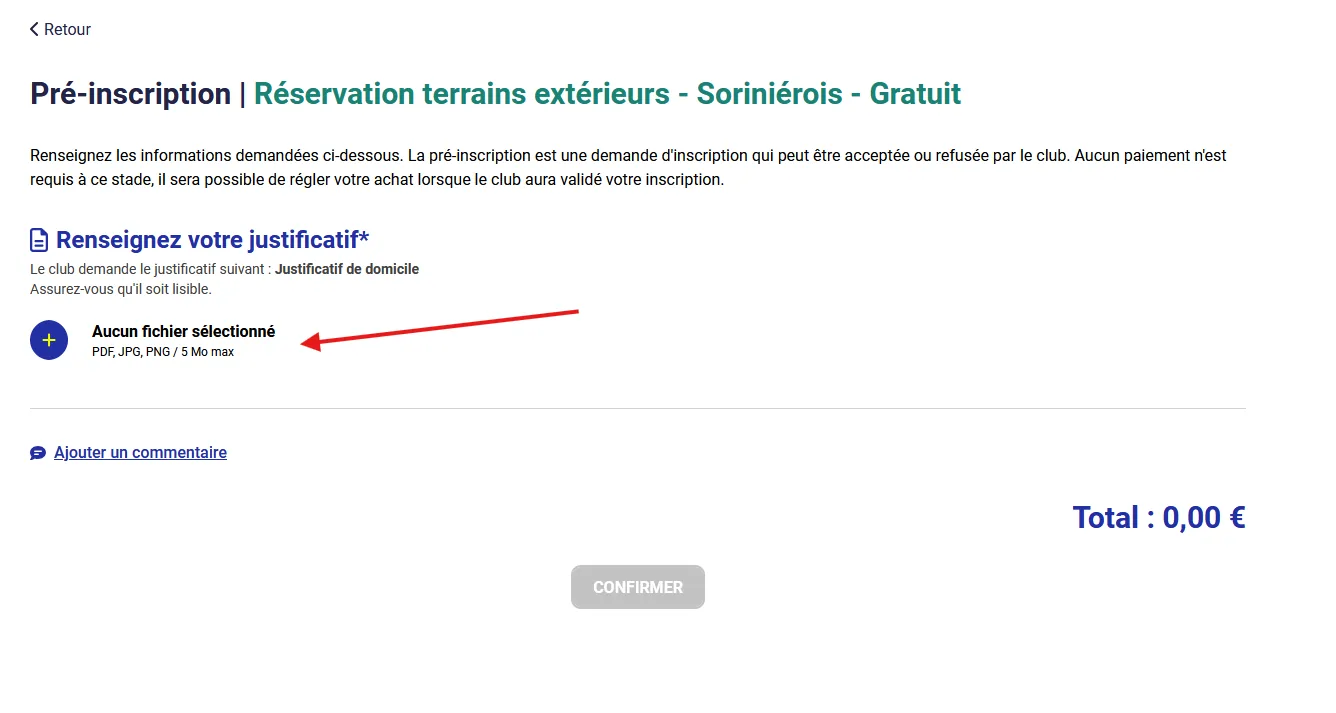Formulaire d'ajout du justificatif de domicile