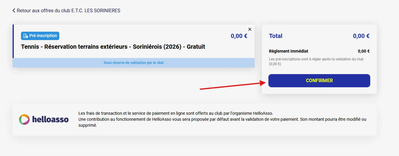 Récapitulatif de la pré-inscription gratuite